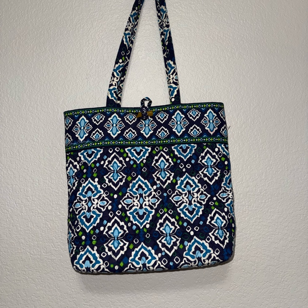 Vera Bradley Toggle Tote- Retired Collection Navy and Green Patterned Tote